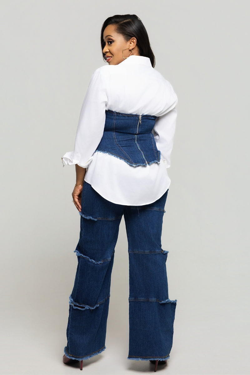 Midnight Muse Denim Corset Set - Blue