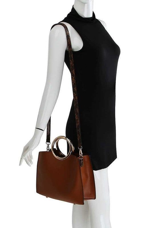 Smooth Textured Leather Handbag - Black