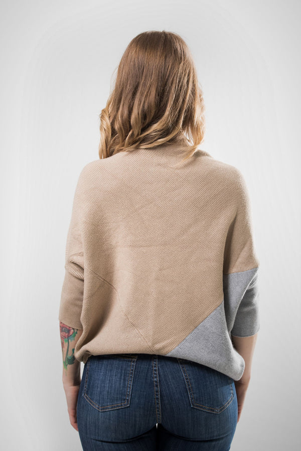 Color Block Mock Neck Sweater - Ivory