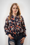 Print Bomber Jacket - Navy/Cora