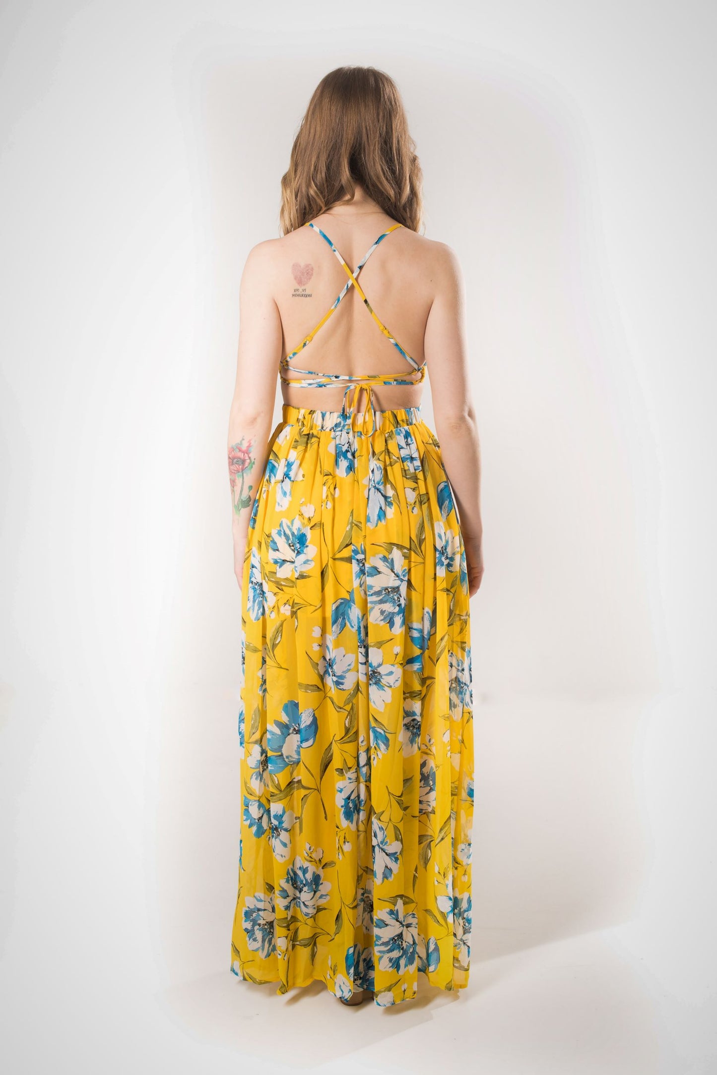 Printed Woven Maxi Dress - Yellow