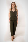 Ruffle Waist Sleeveless Jumpsuit - Olive