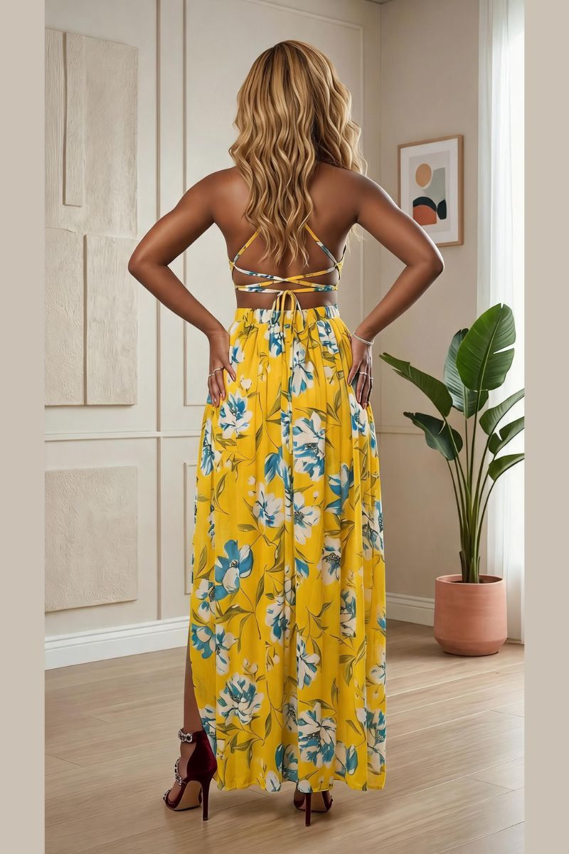 Printed Woven Maxi Dress - Yellow