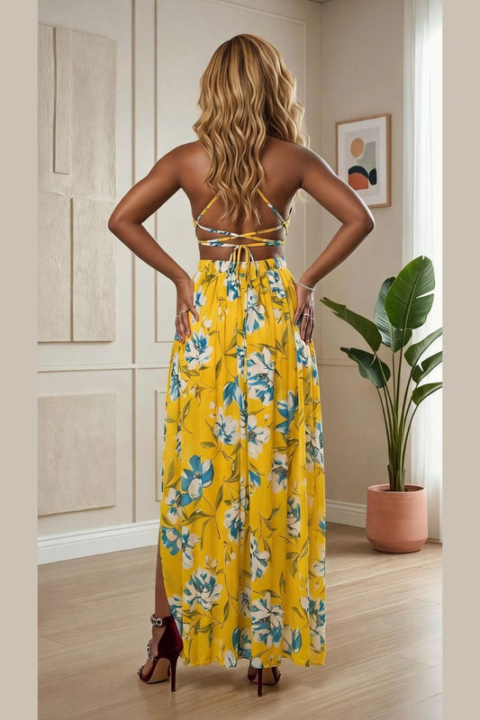 Printed Woven Maxi Dress - Yellow