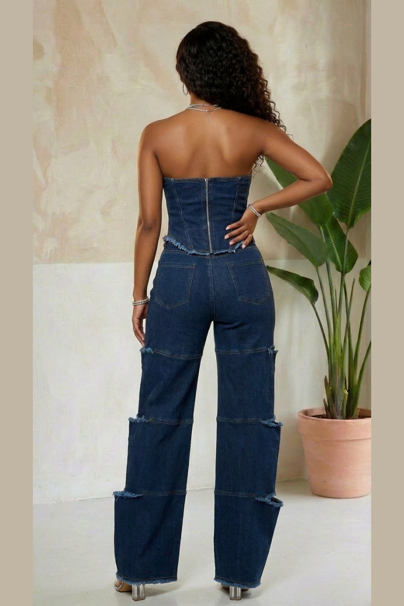 Midnight Muse Denim Corset Set - Blue