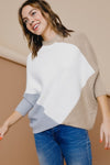 Color Block Mock Neck Sweater - Ivory