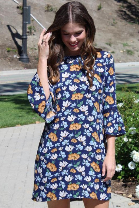 Floral Mini Dress - Navy Blue