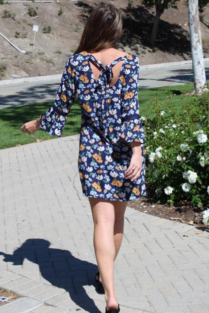Floral Mini Dress - Navy Blue