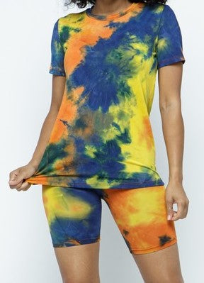Tie Dye Top and Biker Shorts Set