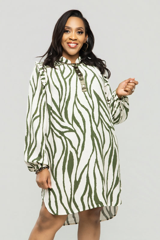 Olive Aura Print Dress