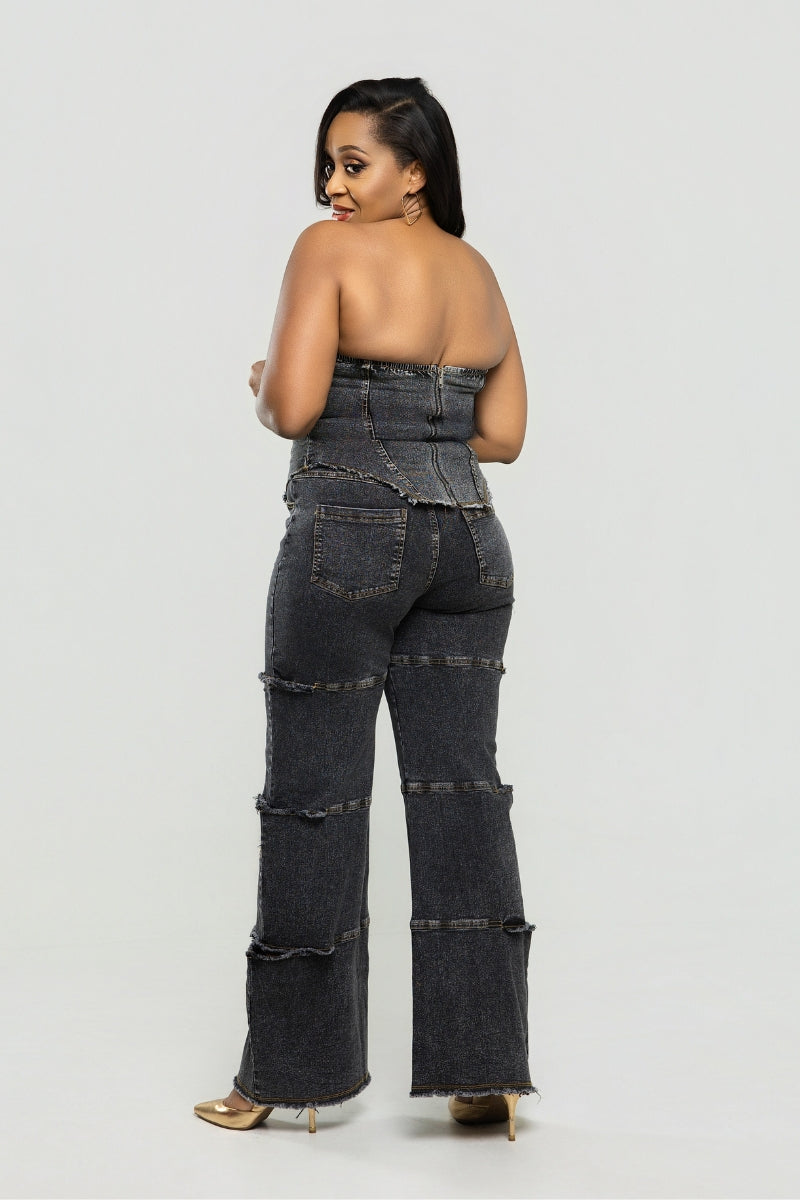 Midnight Muse Denim Corset Set - Black