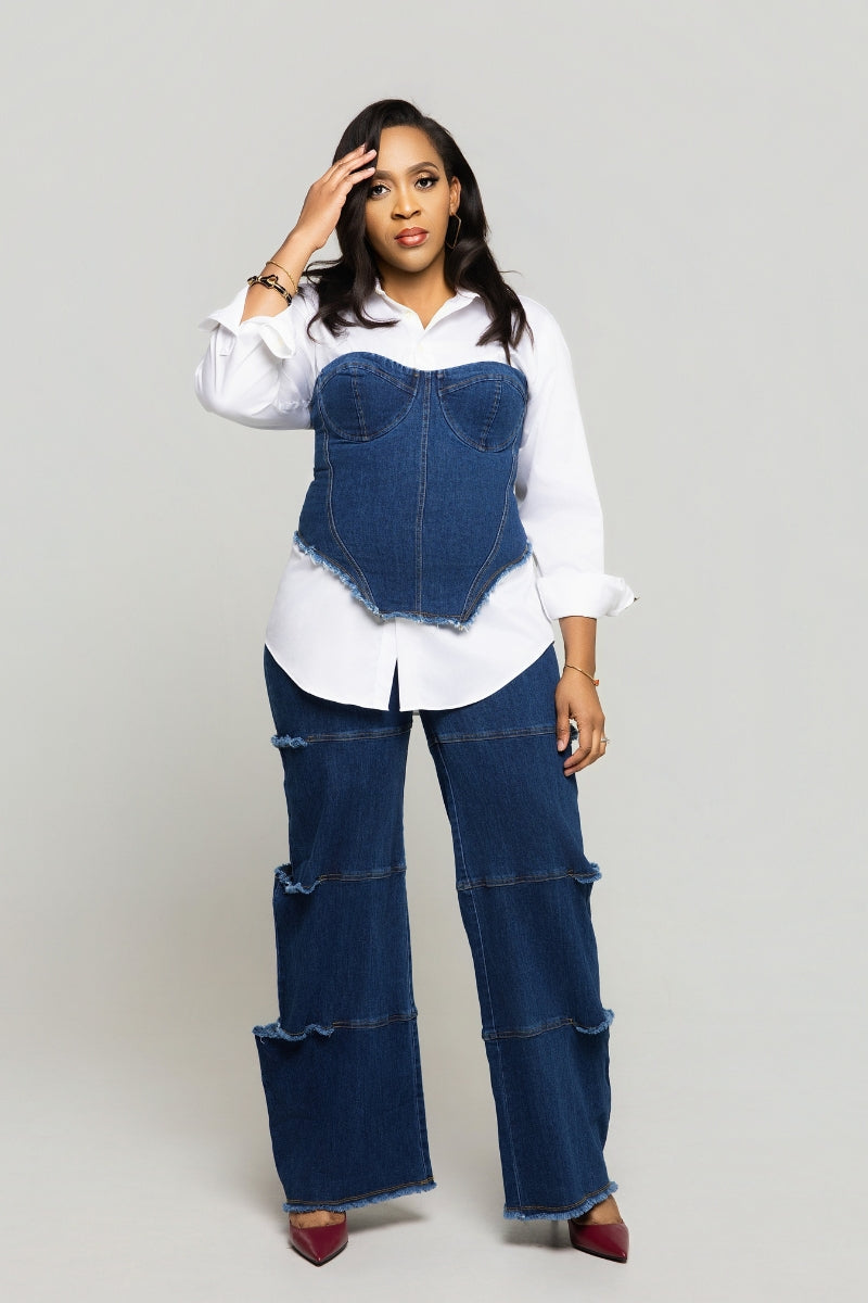 Midnight Muse Denim Corset Set - Blue