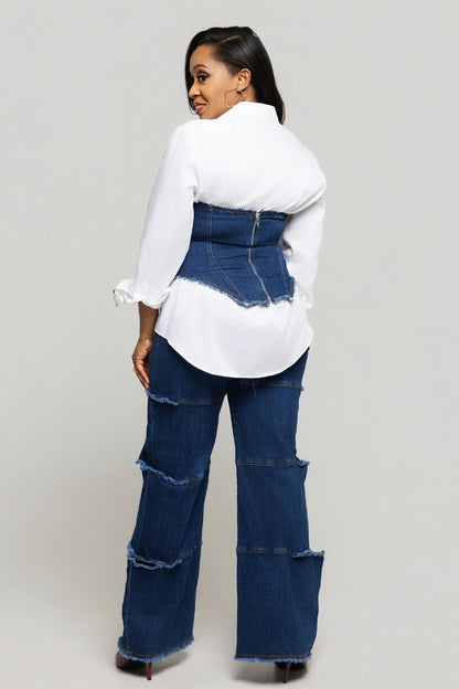 Midnight Muse Denim Corset Set - Blue