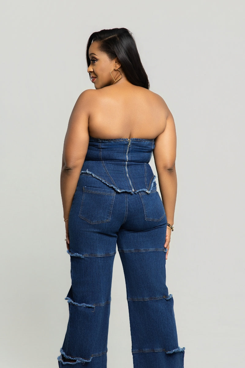 Midnight Muse Denim Corset Set - Blue