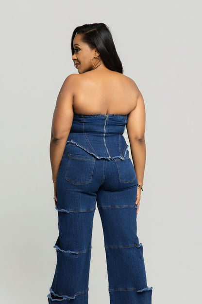 Midnight Muse Denim Corset Set - Blue