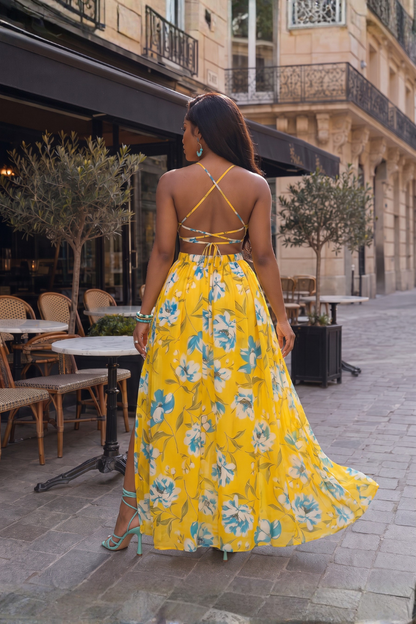 Printed Woven Maxi Dress - Yellow