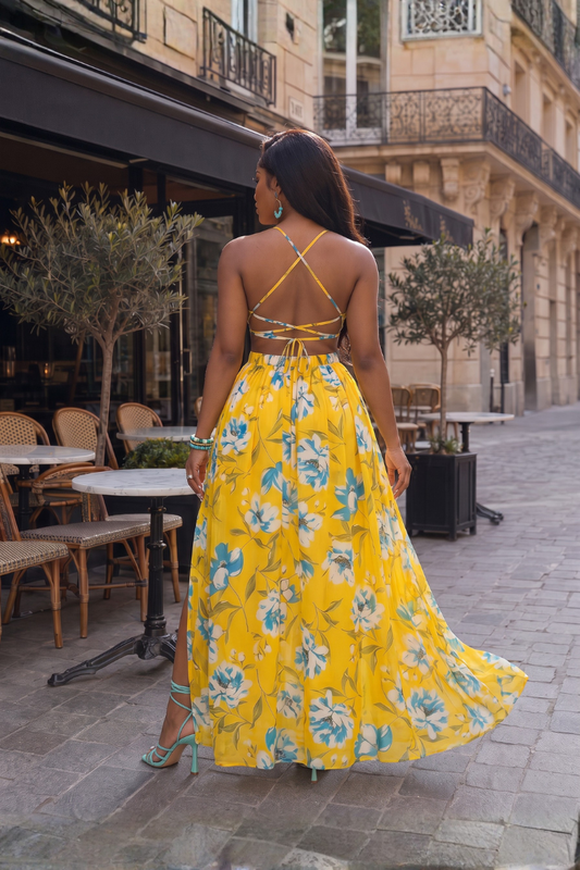 Printed Woven Maxi Dress - Yellow