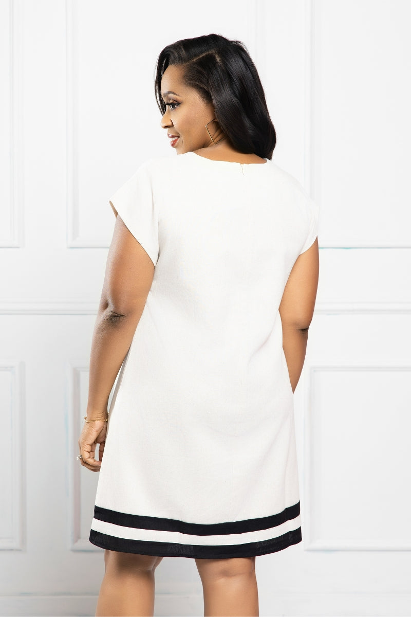 Élise Contrast Linen Shift Dress