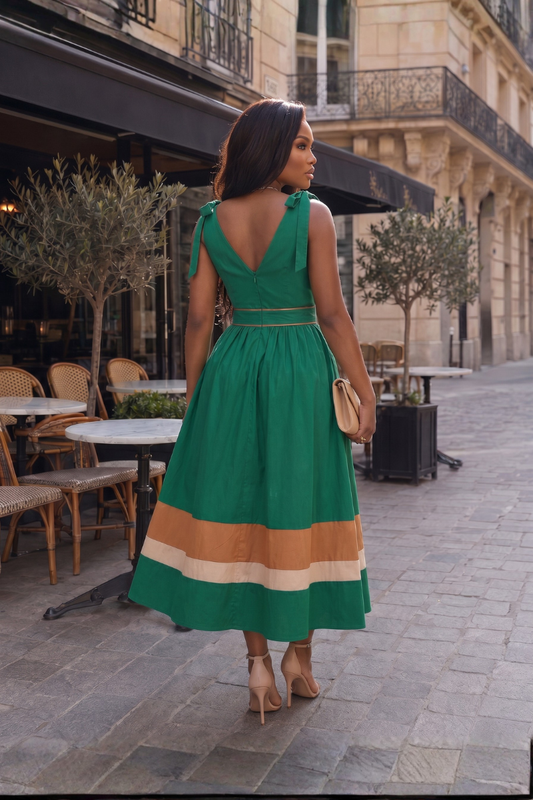 Emerald Grace Tie-Shoulder Midi Dress