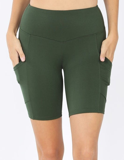 Brushed Microfiber Biker Shorts - Army Green