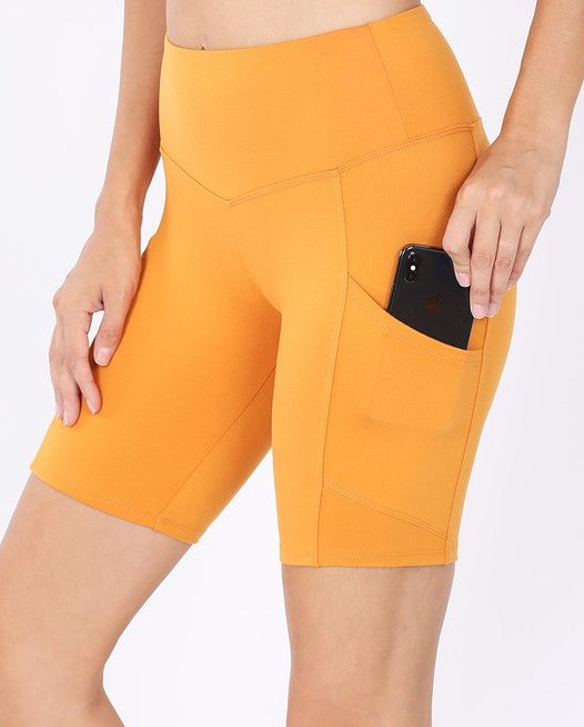 Brushed Microfiber Biker Shorts - Mustard