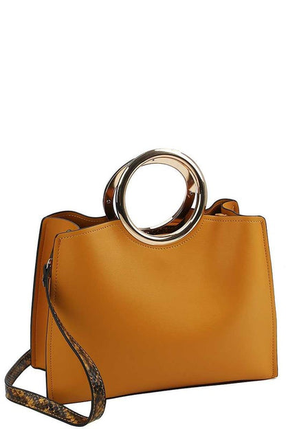 Smooth Textured Leather Handbag - Mustard
