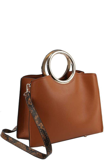 Smooth Textured Leather Handbag - Brown