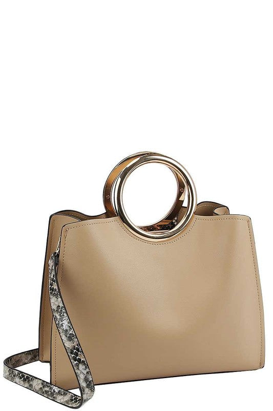 Smooth Textured Leather Handbag - Beige