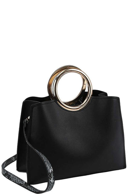 Smooth Textured Leather Handbag - Black