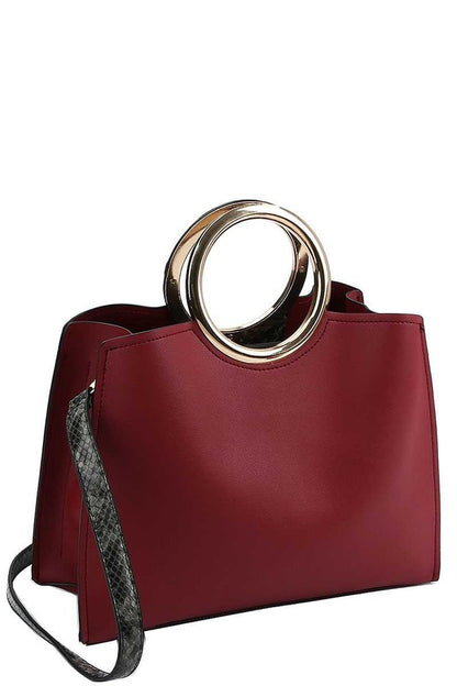 Smooth Textured Leather Handbag - Burgundy