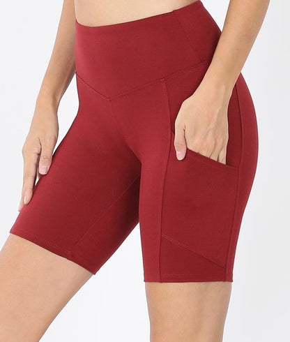 Brushed Microfiber Biker Shorts - Brick Red