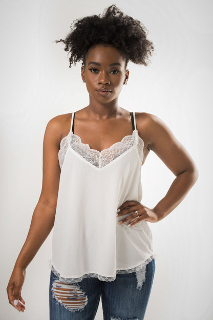 Lace V-neck Cami - White