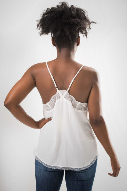 Lace V-neck Cami - White