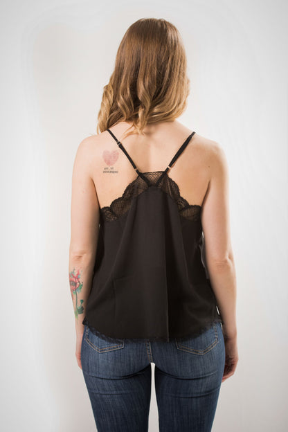 Lace V-neck Cami - Black