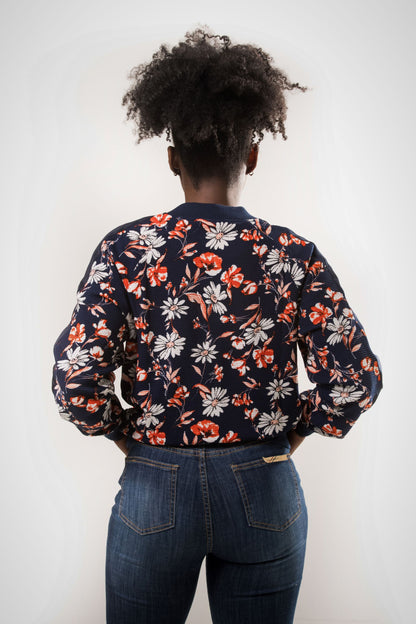 Print Bomber Jacket - Navy/Cora