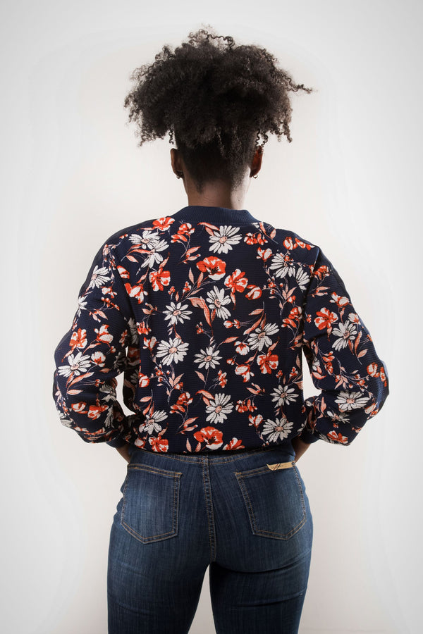 Print Bomber Jacket - Navy/Cora