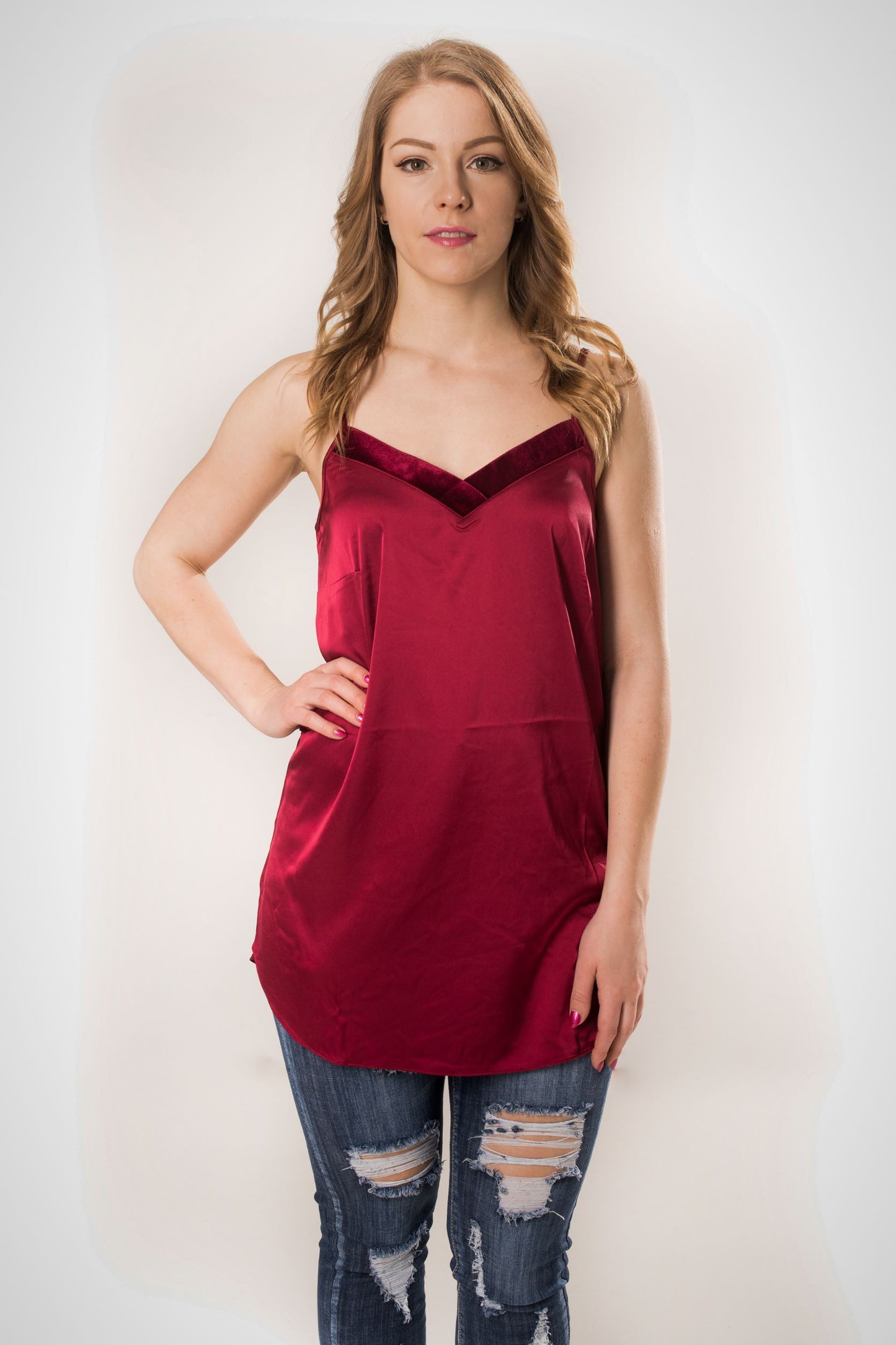 Velvet Trimmed Cami - Wine Red