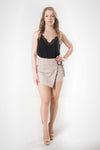 Front Overwrapped Snake Print Short - Cream