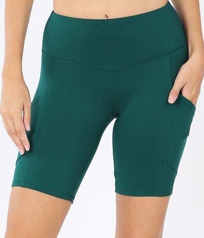 Brushed Microfiber Biker Shorts - Dark Green