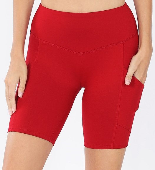 Brushed Microfiber Biker Shorts - Red
