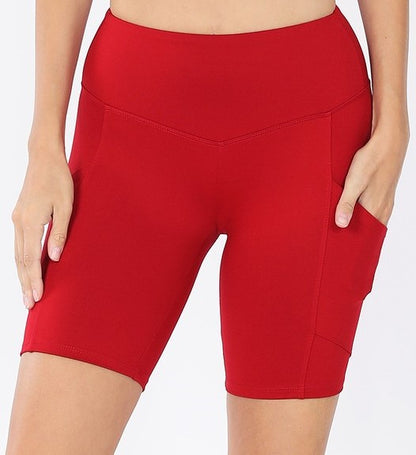 Brushed Microfiber Biker Shorts - Red