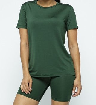 Solid Top and Biker Shorts Set - Dark Green