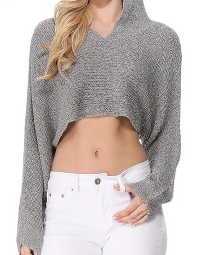 Knit Cropped Hoodie - Grey
