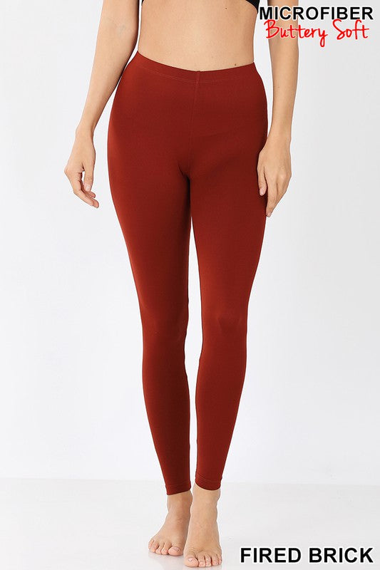 Brushed Microfiber Leggings - Brick Red