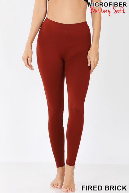 Brushed Microfiber Leggings - Brick Red
