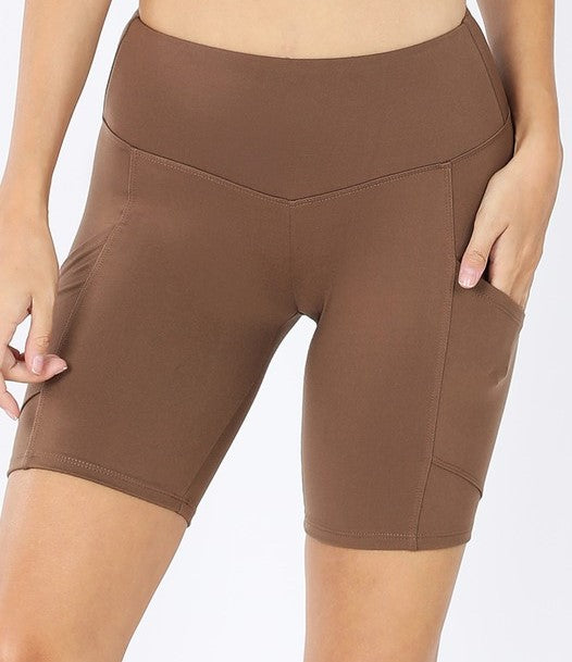 Brushed Microfiber Biker Shorts - Mocha