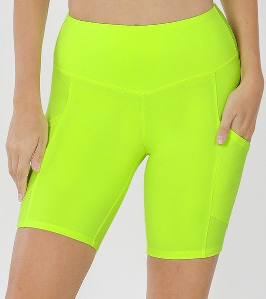 Brushed Microfiber Biker Shorts - Neon Lime