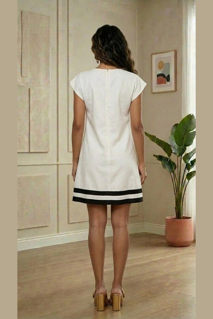 Élise Contrast Linen Shift Dress - Oatmeal