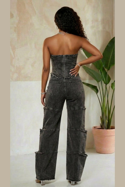 Midnight Muse Denim Corset Set - Black