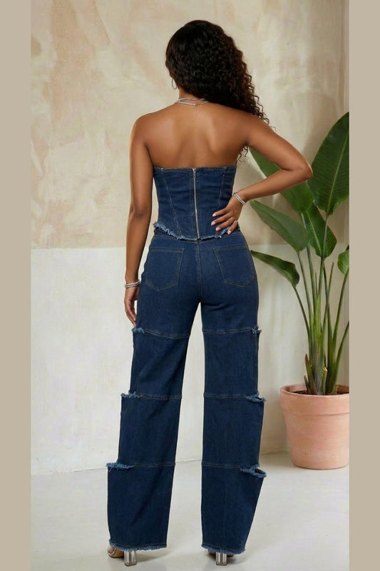 Midnight Muse Denim Corset Set - Blue